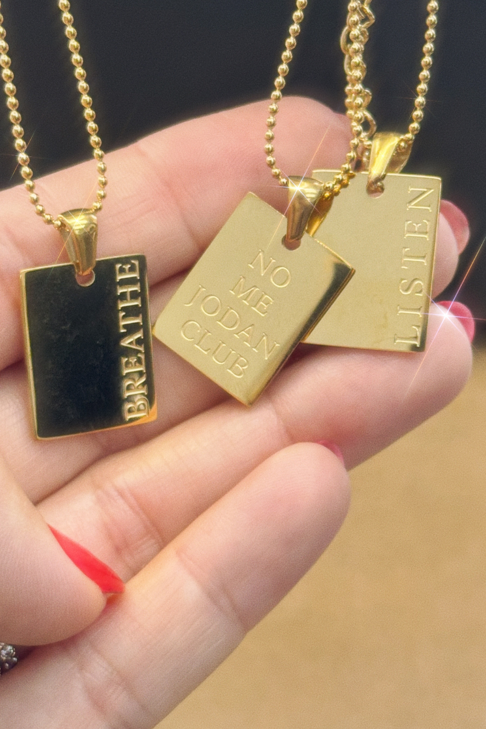 18k gold plated engraved NMJC necklace