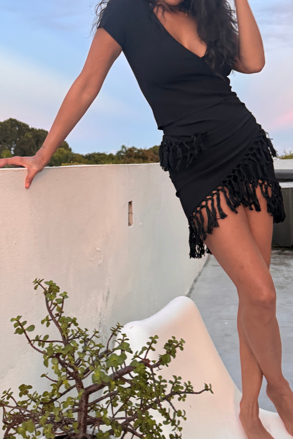 Fringe Set - Deep V Baby T & Sarong