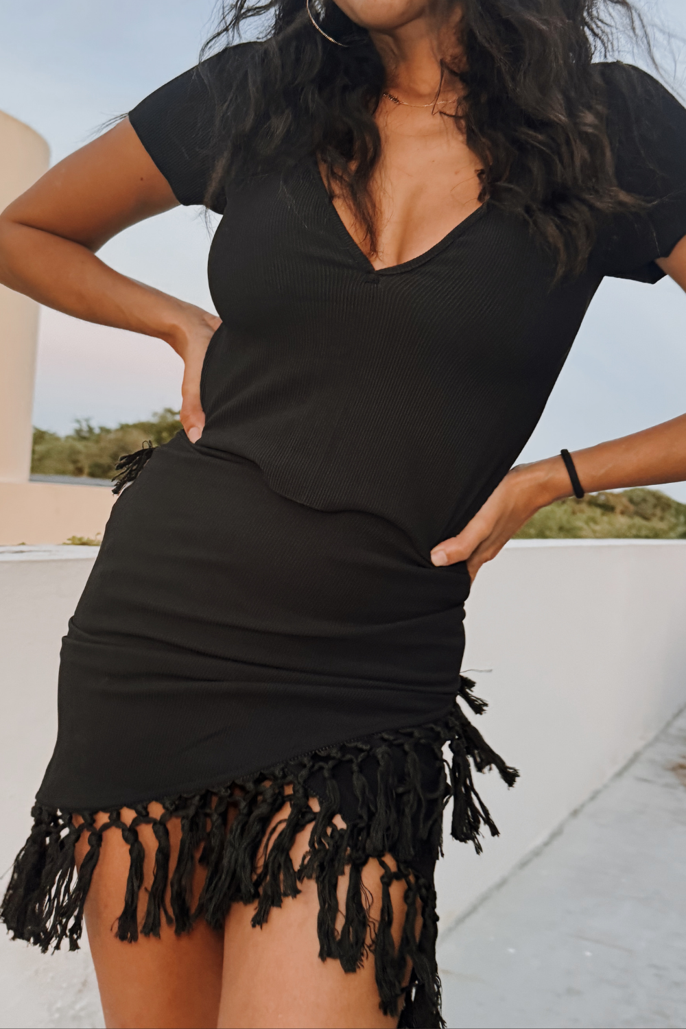 Fringe Set - Deep V Baby T & Sarong