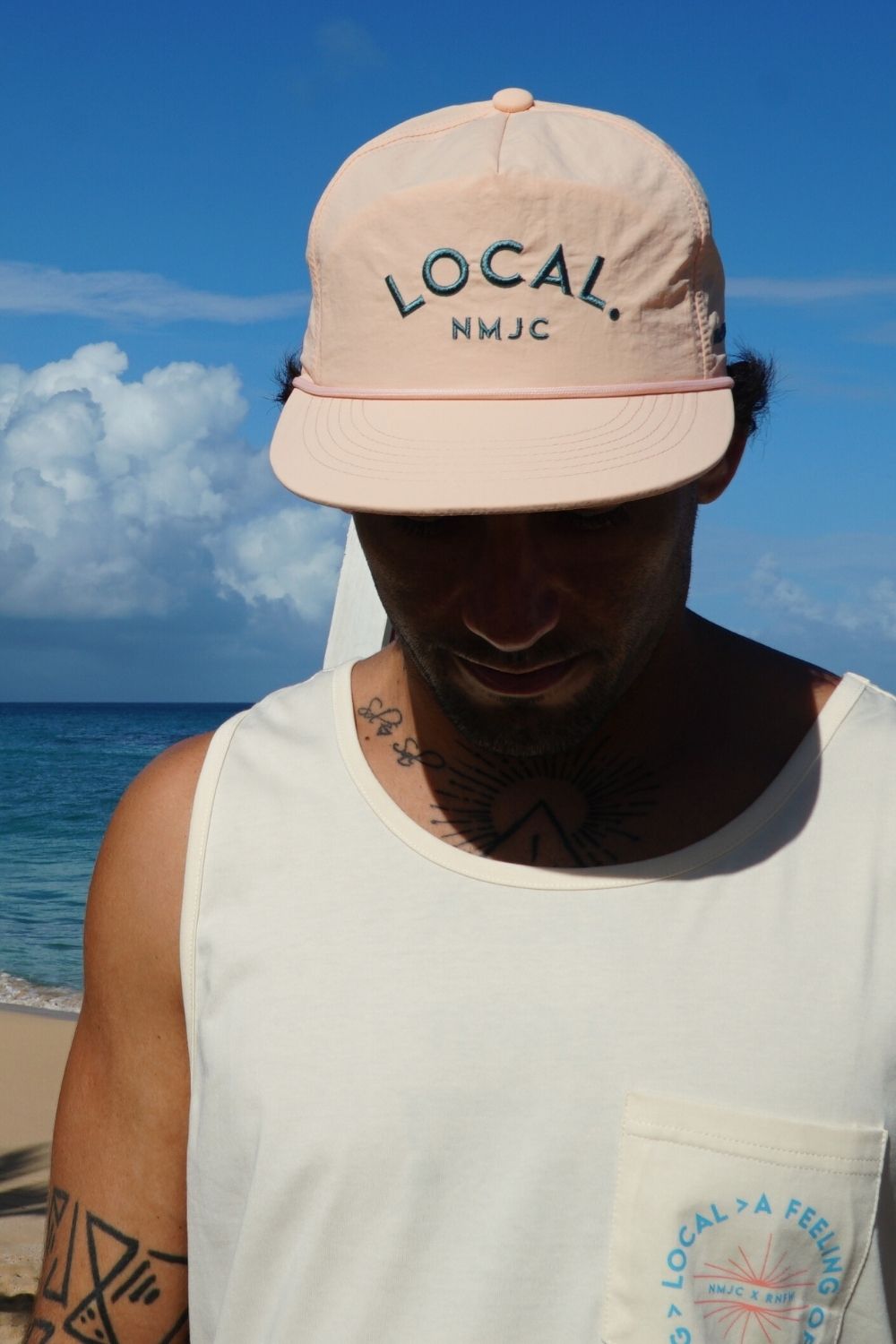 Local "NMJC" Nylon Flat Brim - Peach