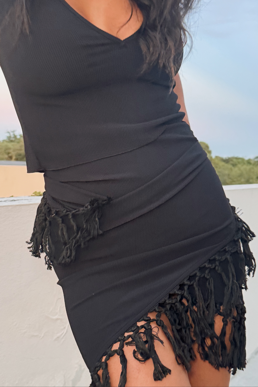 Fringe Set - Deep V Baby T & Sarong