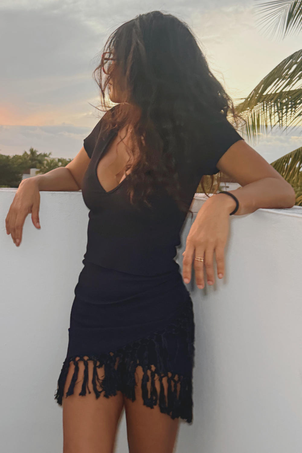 Fringe Set - Deep V Baby T & Sarong